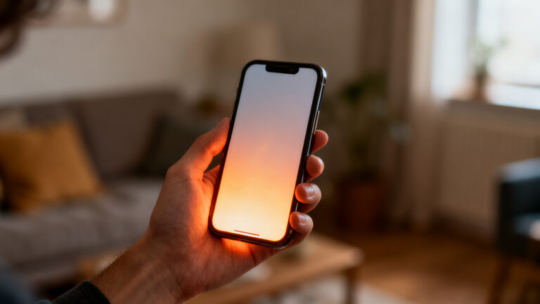 Persona que sosté un telèfon mòbil que s'està escalfant a la mà.
